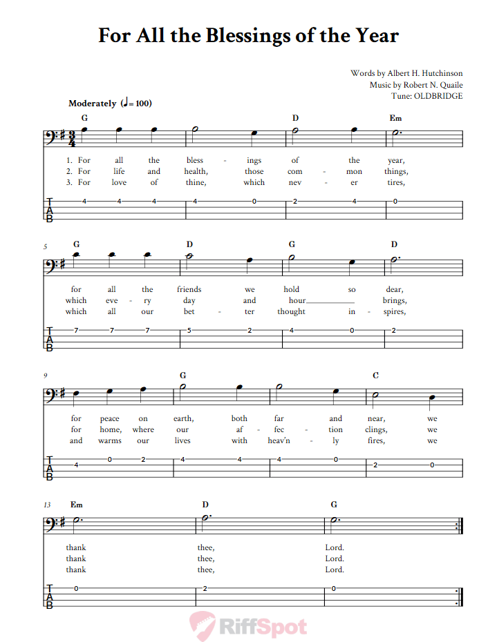 For All the Blessings of the Year  Bass Guitar Tab