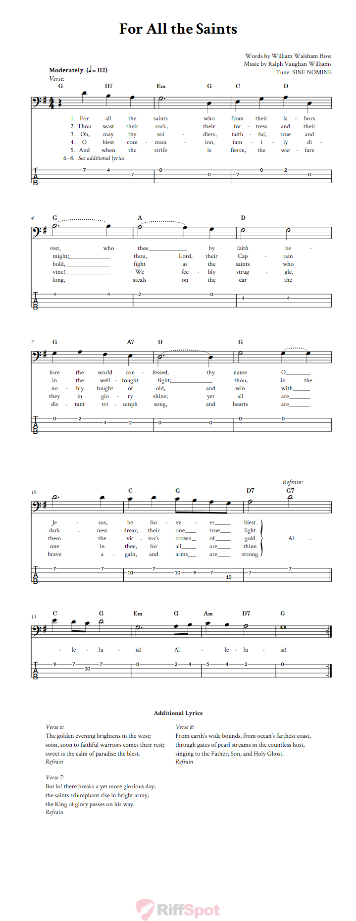 For All the Saints  Bass Guitar Tab