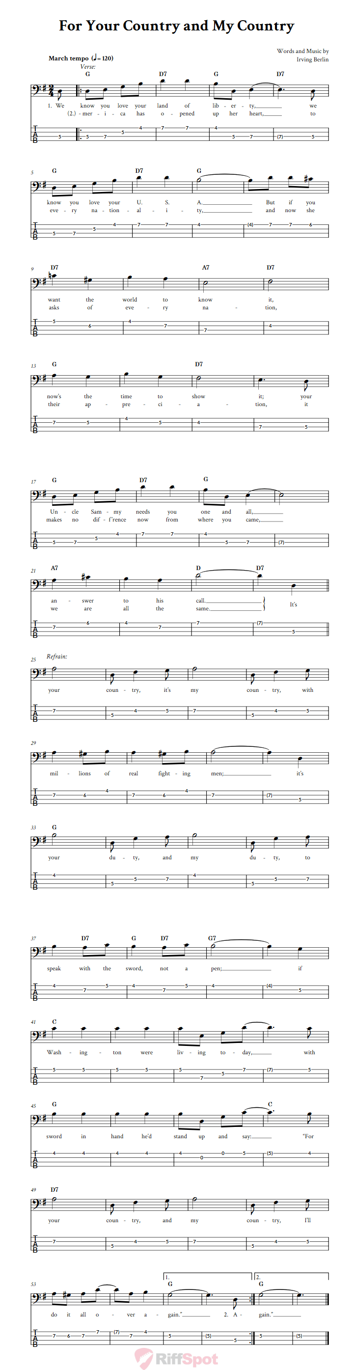 For Your Country And My Country  Bass Guitar Tab