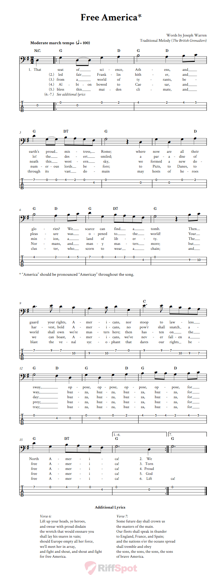 Free America  Bass Guitar Tab