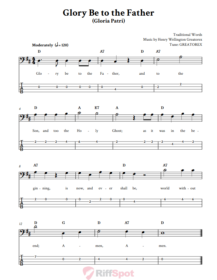 Glory Be To The Father  Bass Guitar Tab