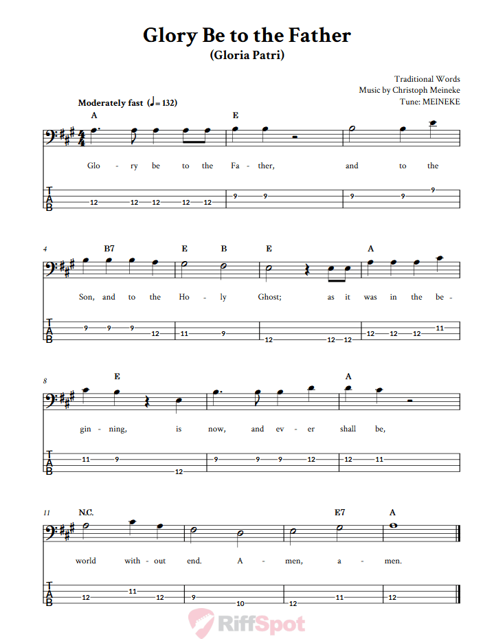 Glory Be To The Father  Bass Guitar Tab