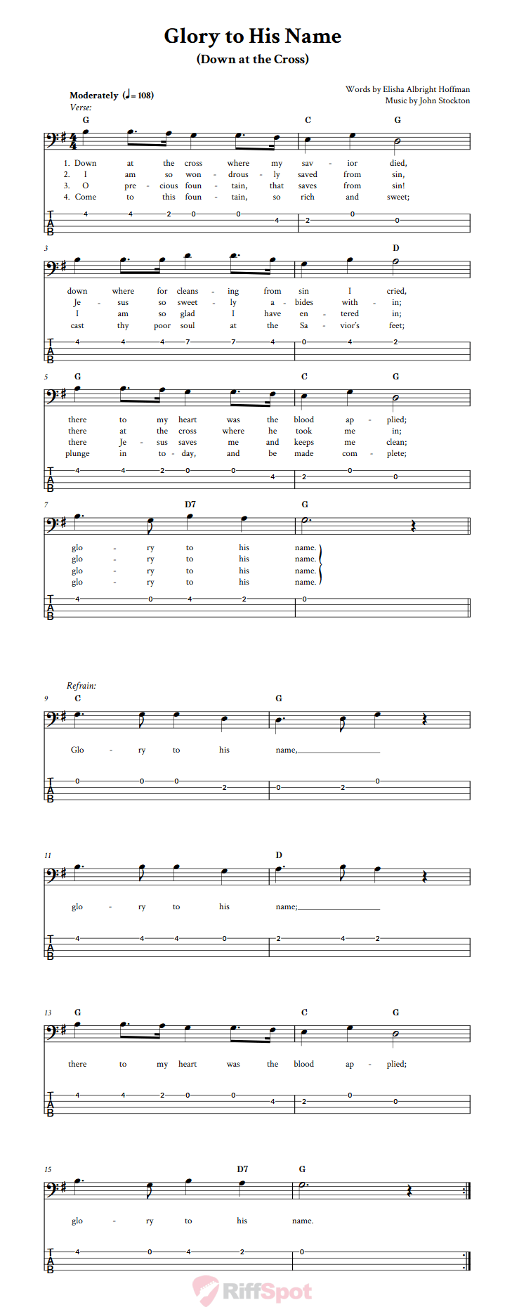 Glory To His Name  Bass Guitar Tab