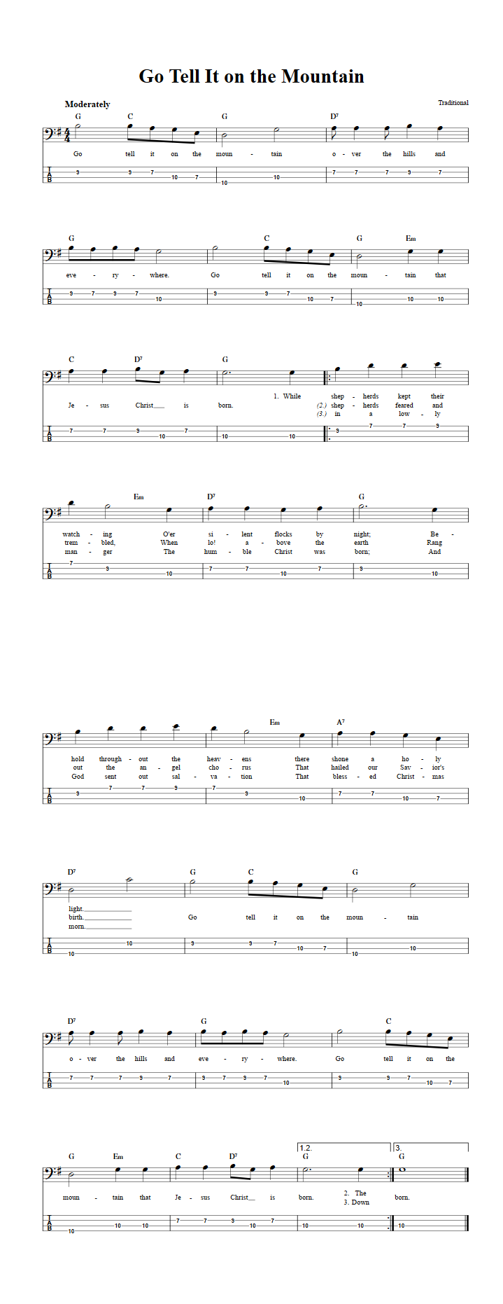 Go Tell It on the Mountain  Bass Guitar Tab
