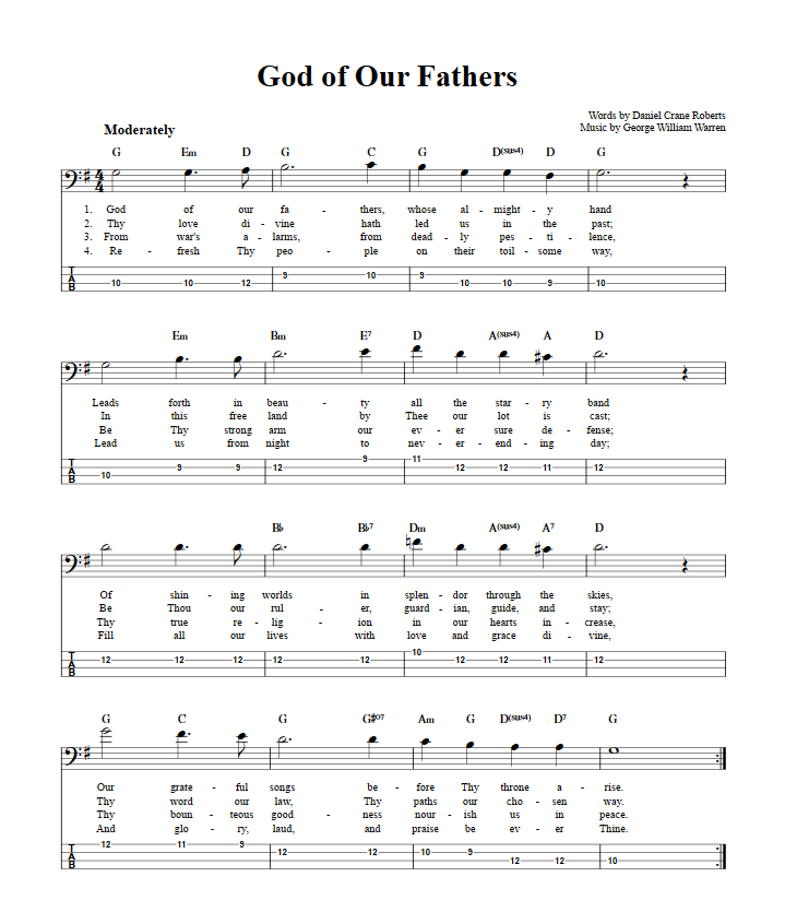 God of Our Fathers  Bass Guitar Tab