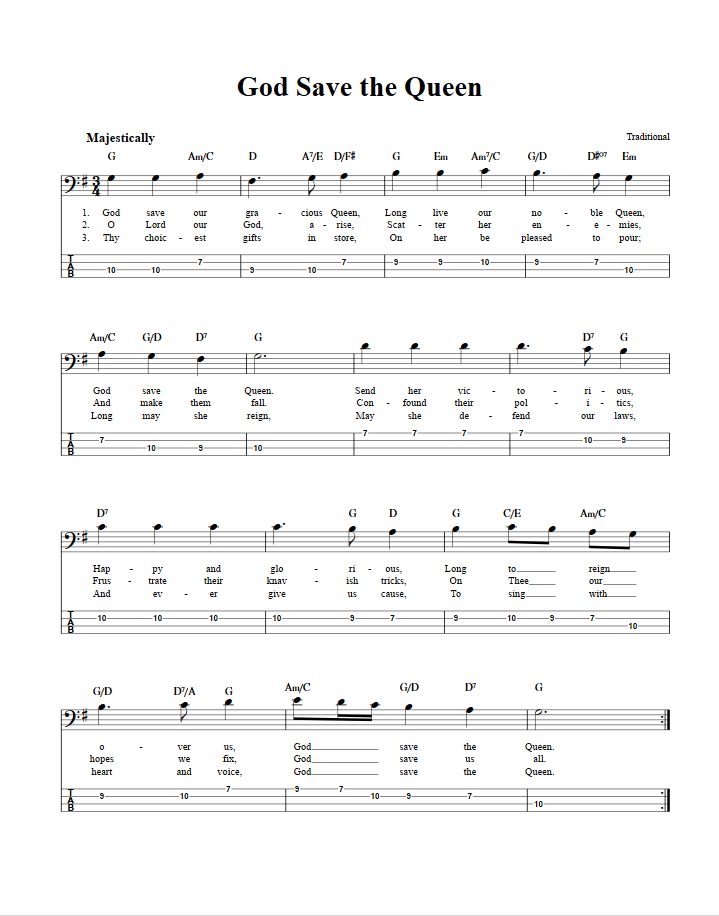 God Save the Queen  Bass Guitar Tab