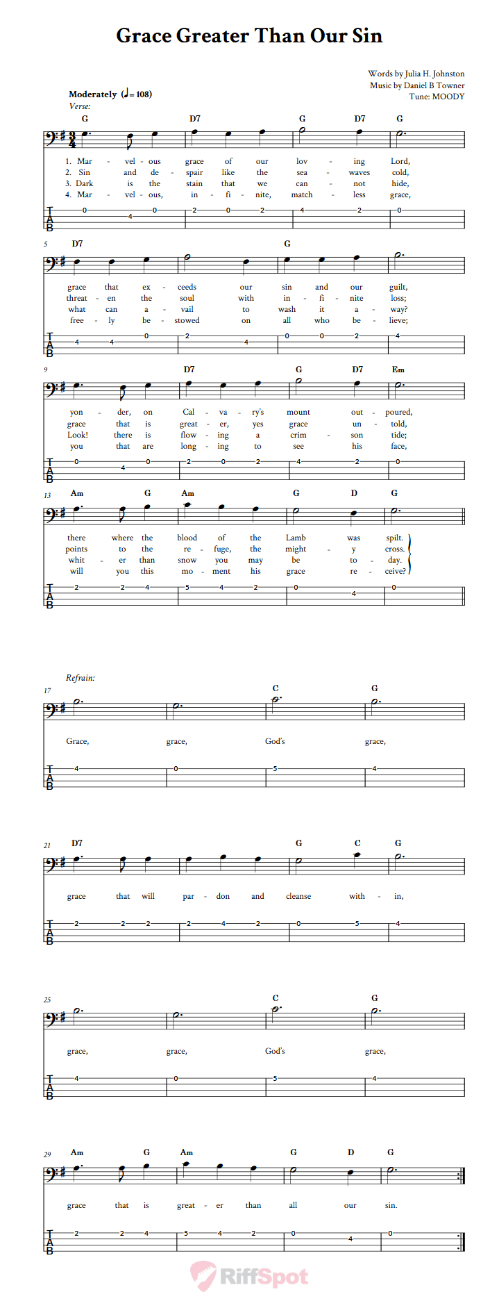 Grace Greater Than Our Sin  Bass Guitar Tab