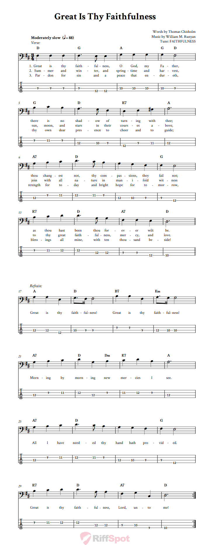 Great Is Thy Faithfulness  Bass Guitar Tab