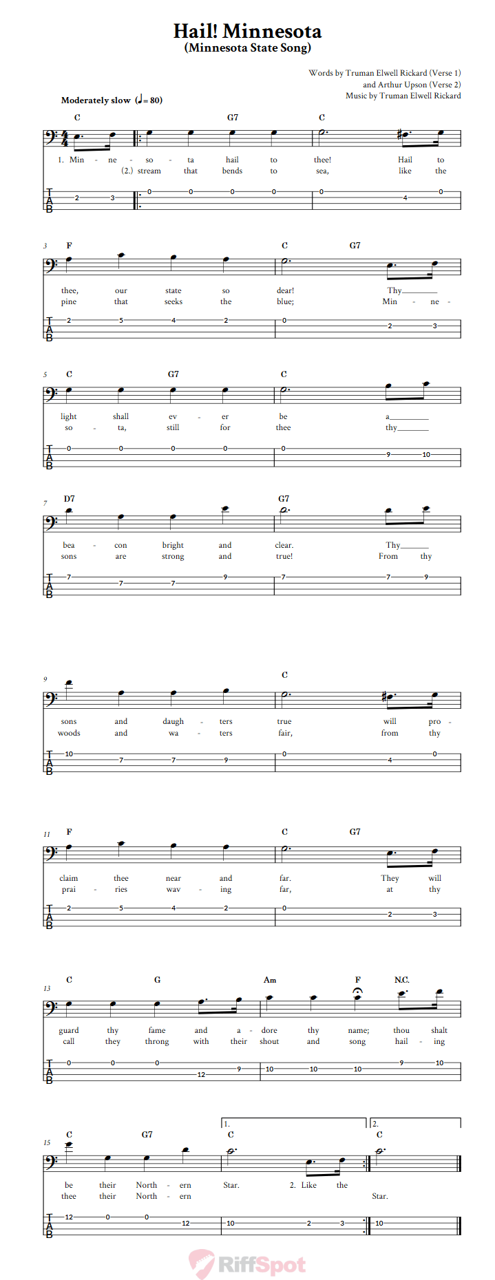 Hail! Minnesota  Bass Guitar Tab