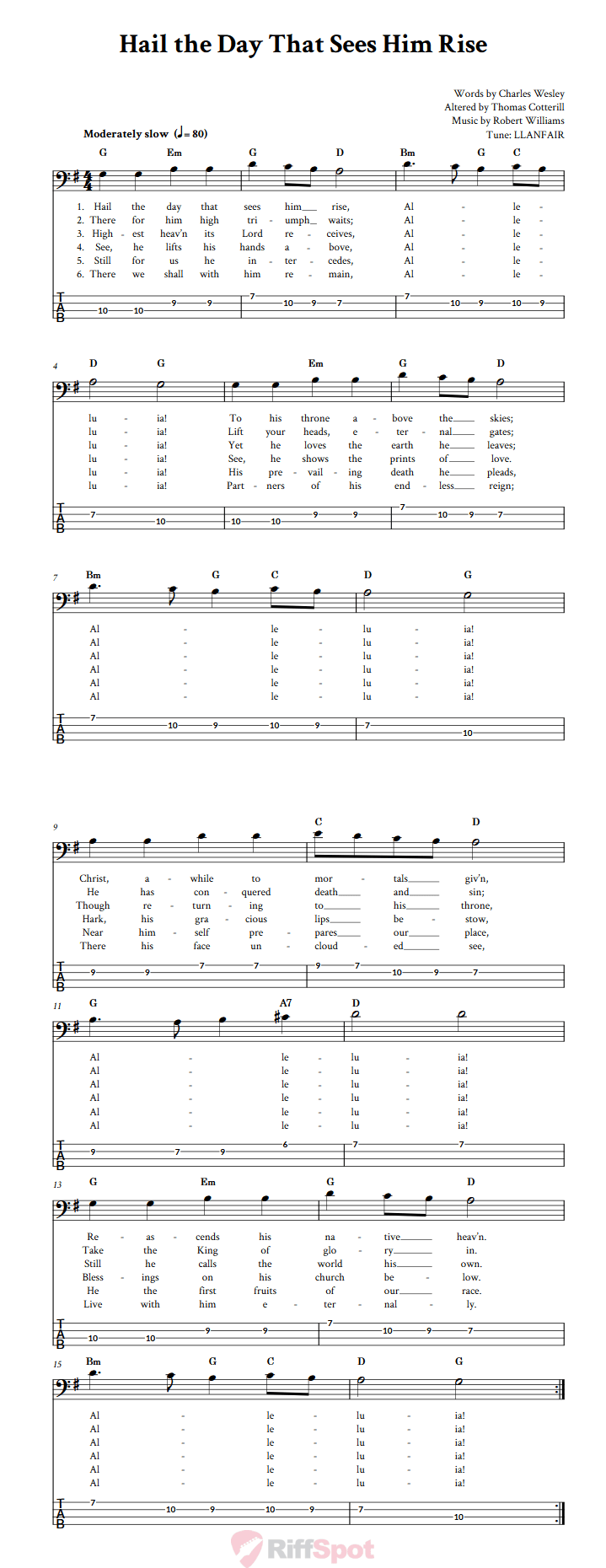 Hail the Day That Sees Him Rise  Bass Guitar Tab