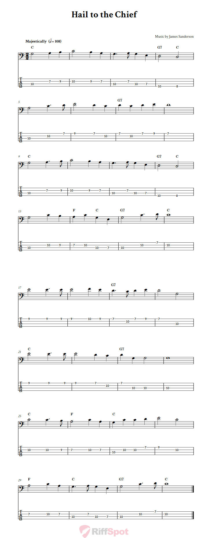 Hail to the Chief  Bass Guitar Tab