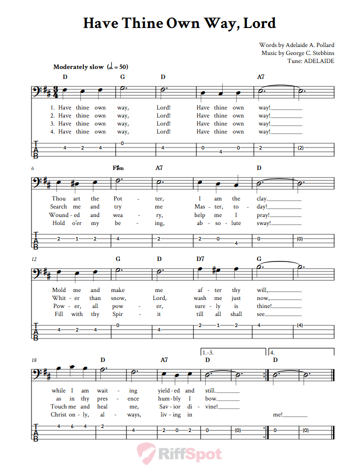 Have Thine Own Way, Lord  Bass Guitar Tab