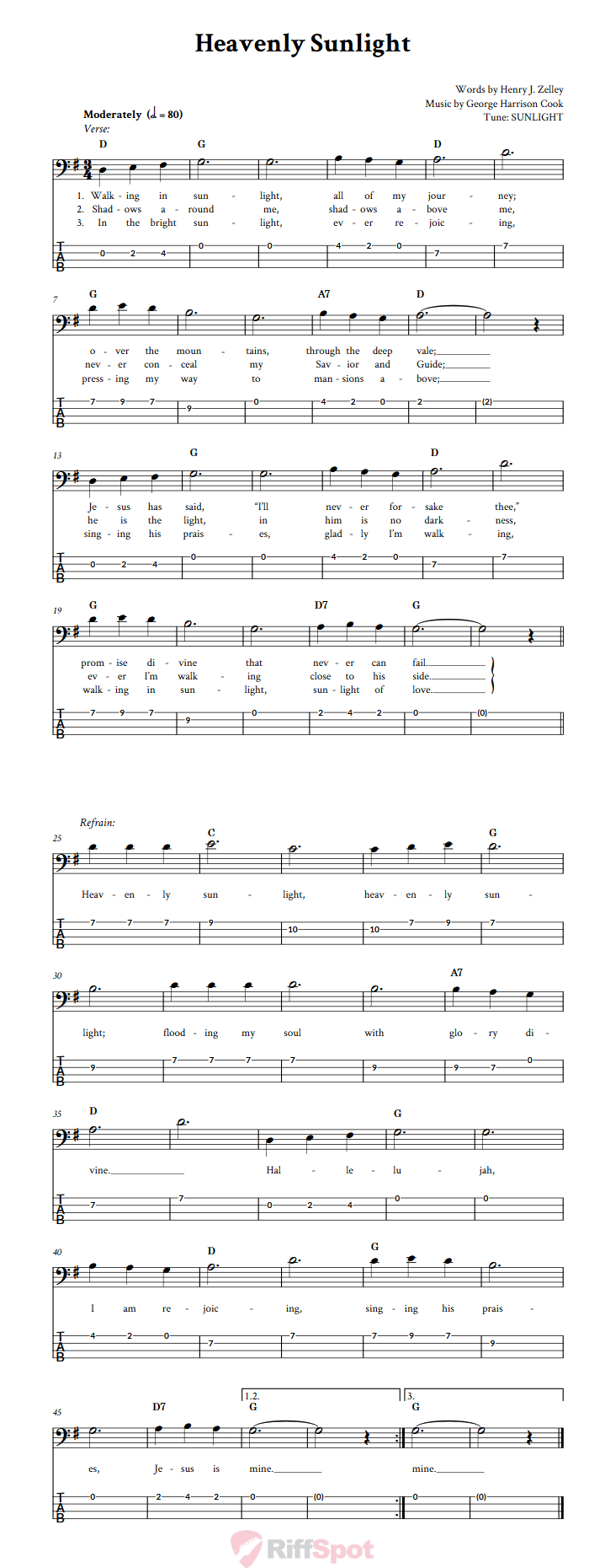 Heavenly Sunlight  Bass Guitar Tab