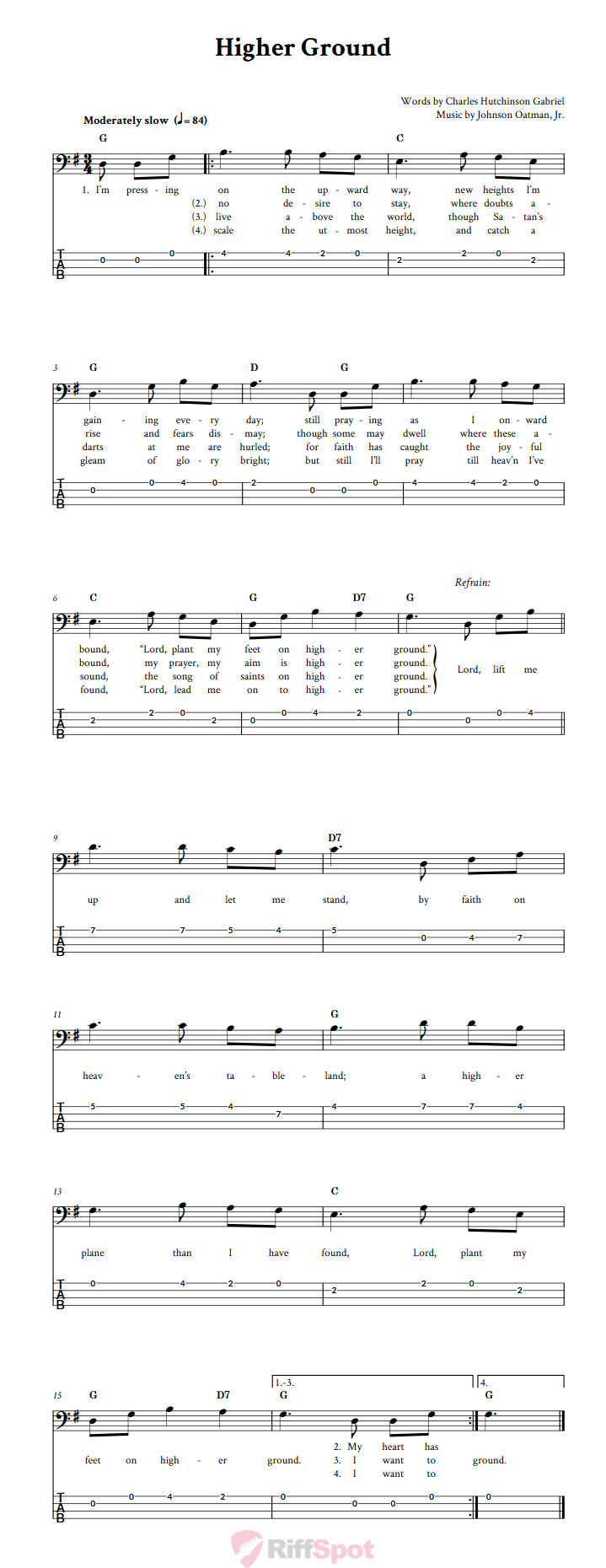 Higher Ground  Bass Guitar Tab