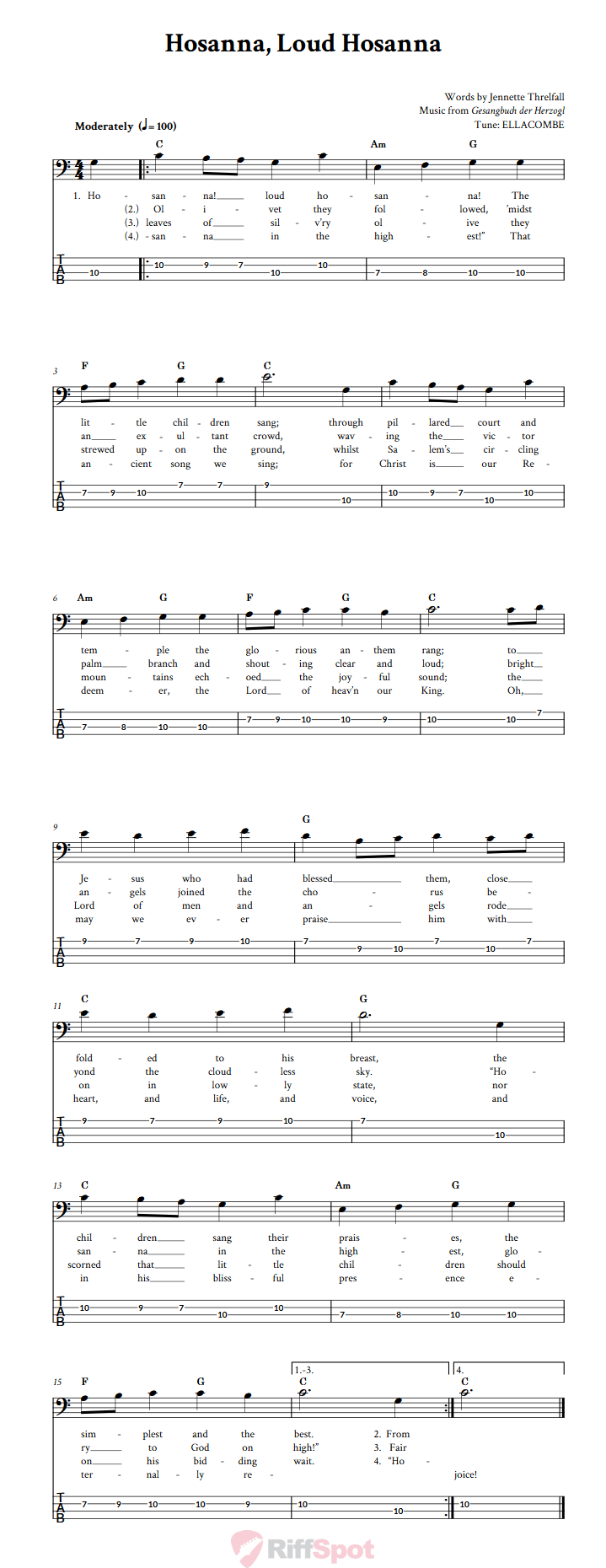 Hosanna, Loud Hosanna  Bass Guitar Tab