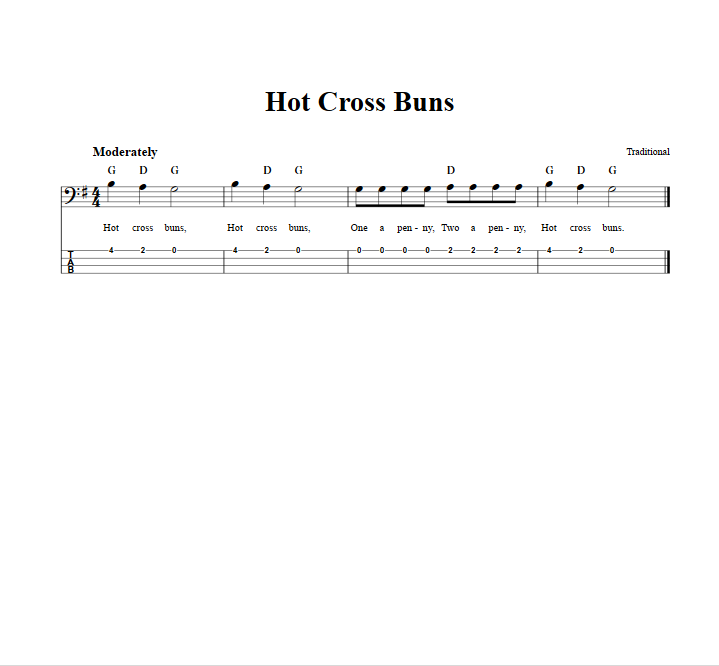 Hot Cross Buns  Bass Guitar Tab
