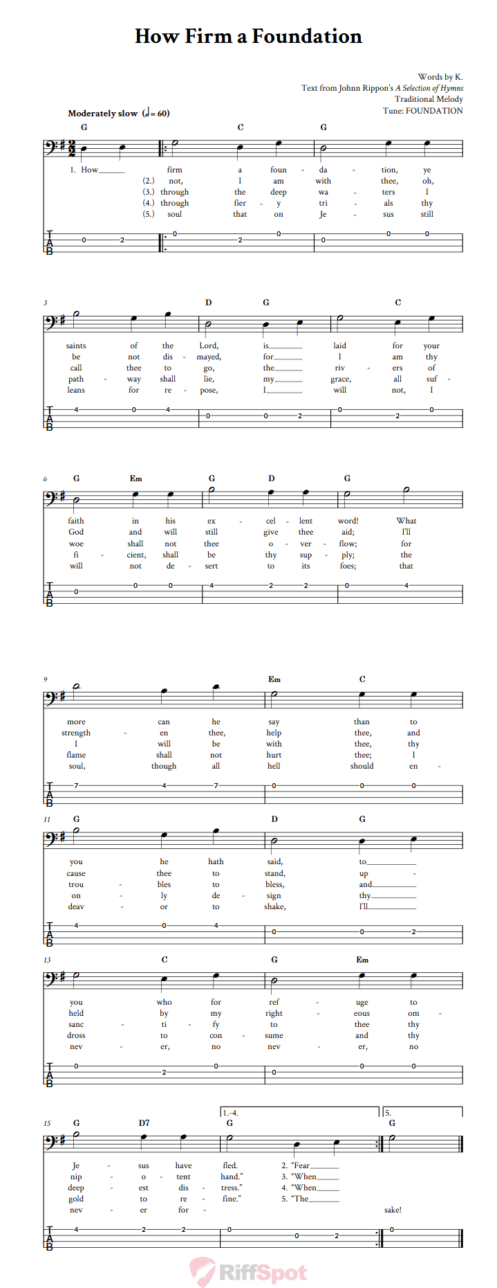 How Firm a Foundation  Bass Guitar Tab