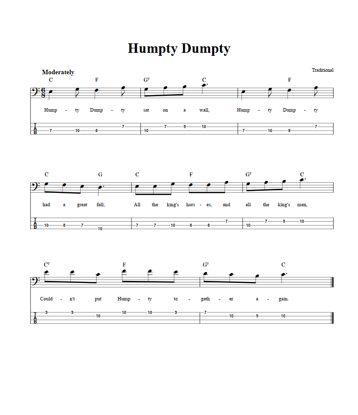 Humpty Dumpty  Bass Guitar Tab