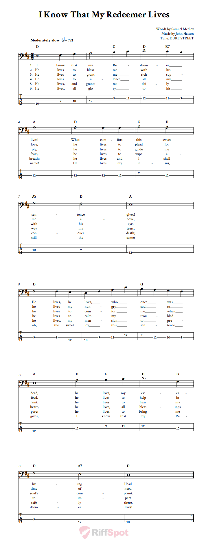 I Know That My Redeemer Lives  Bass Guitar Tab