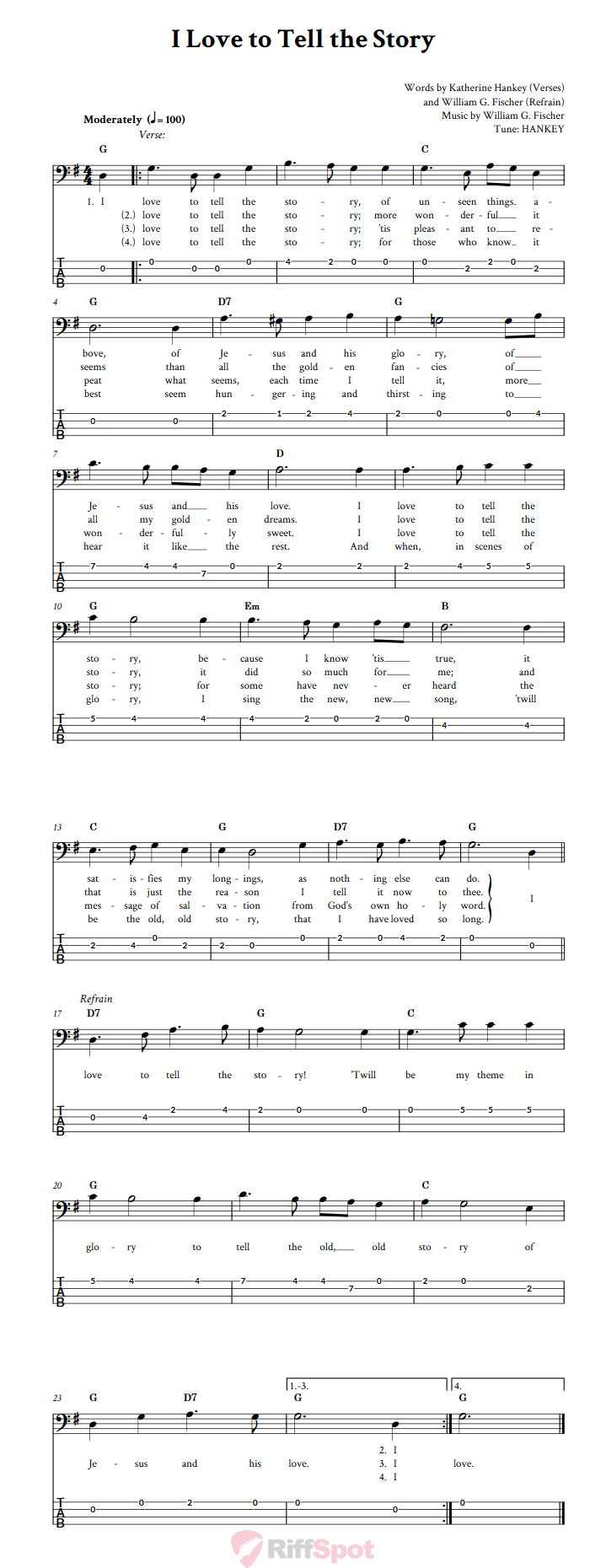 I Love To Tell The Story  Bass Guitar Tab