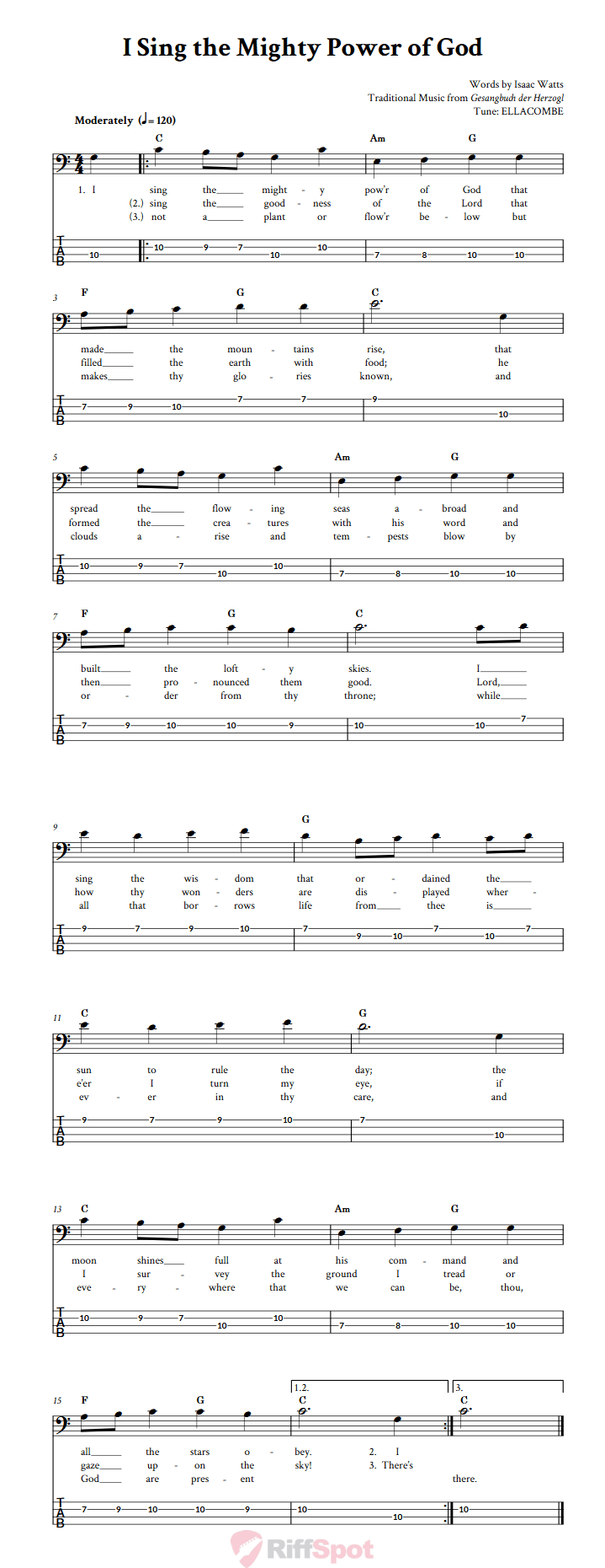 I Sing the Mighty Power of God  Bass Guitar Tab