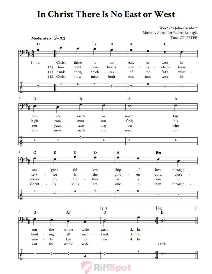 In Christ There Is No East or West  Bass Guitar Tab