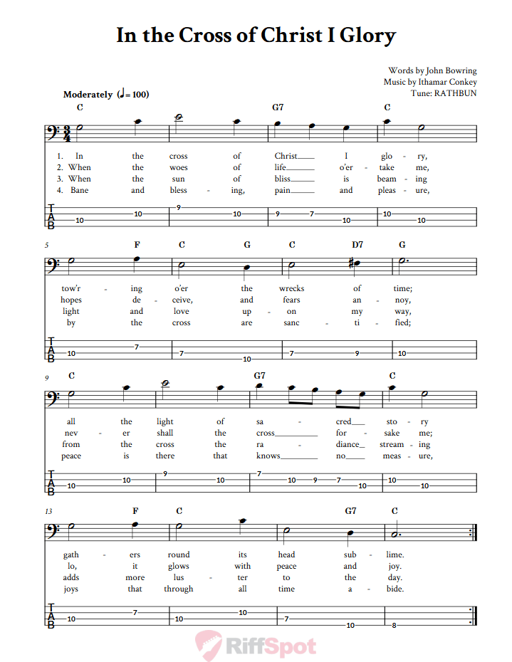 In the Cross of Christ I Glory  Bass Guitar Tab