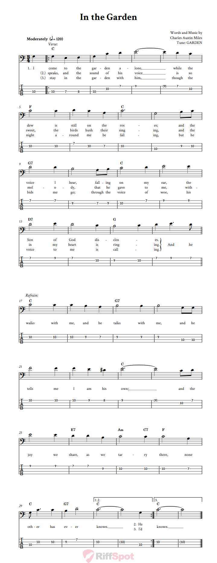 In the Garden  Bass Guitar Tab