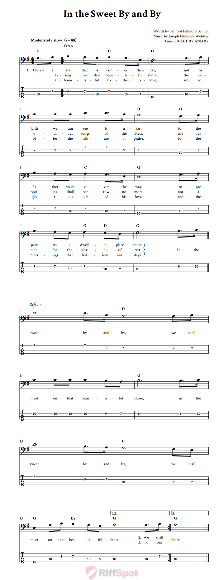 In The Sweet By And By  Bass Guitar Tab