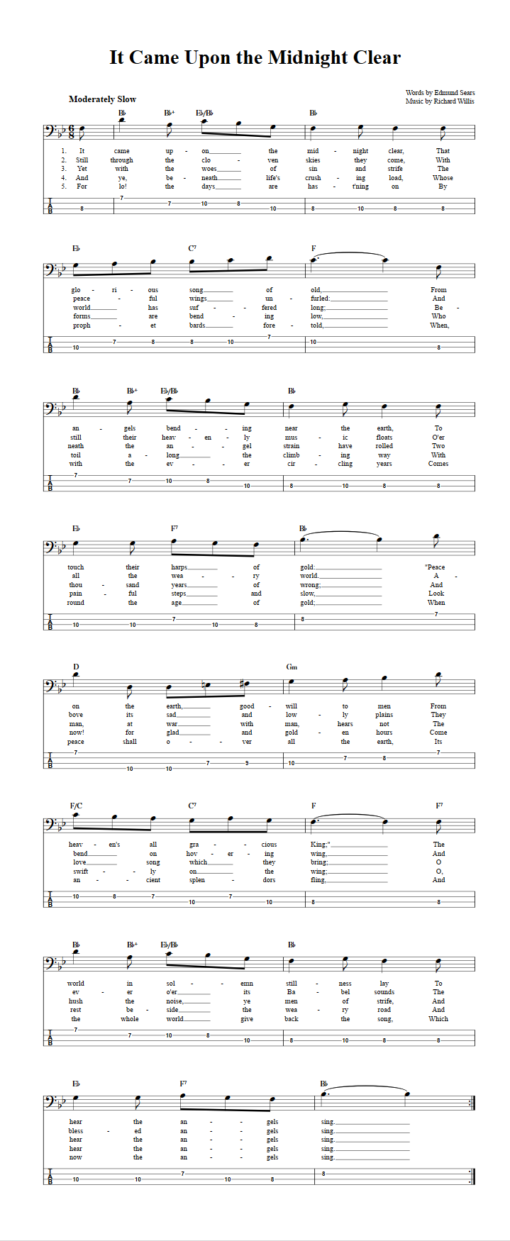 It Came Upon the Midnight Clear  Bass Guitar Tab