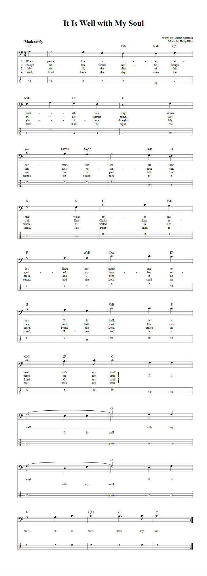 It Is Well With My Soul  Bass Guitar Tab