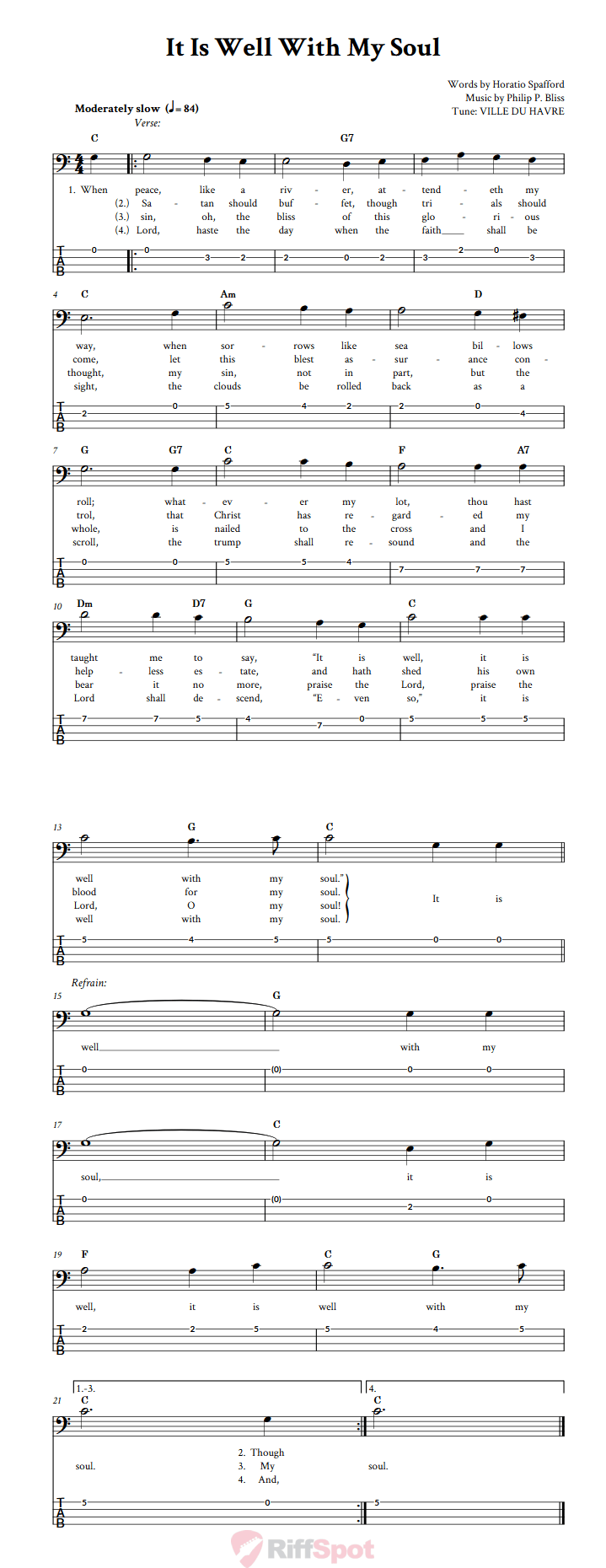 It Is Well With My Soul  Bass Guitar Tab