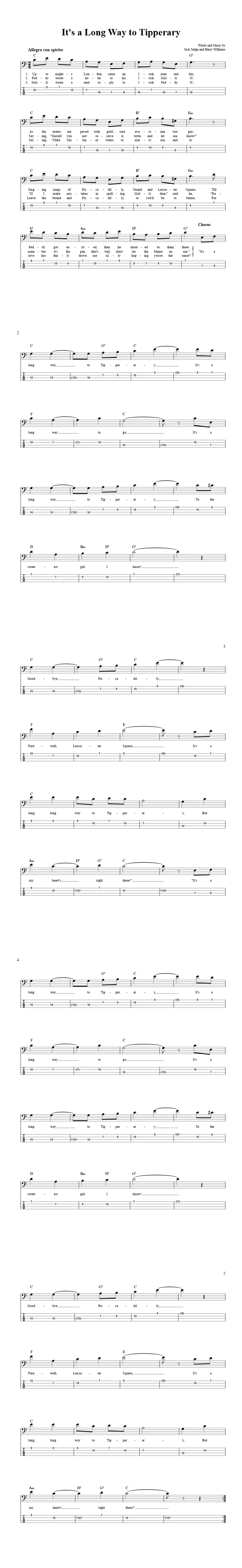 It's a Long Way to Tipperary  Bass Guitar Tab