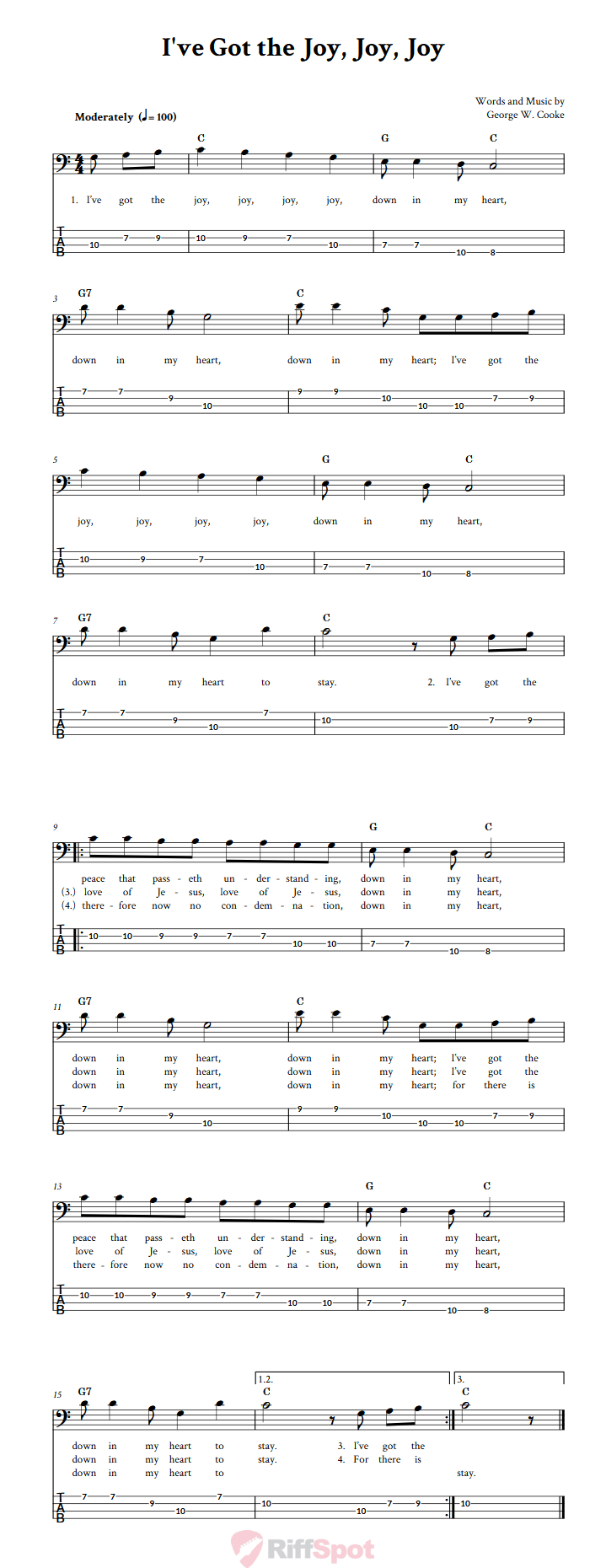 I've Got the Joy, Joy, Joy  Bass Guitar Tab