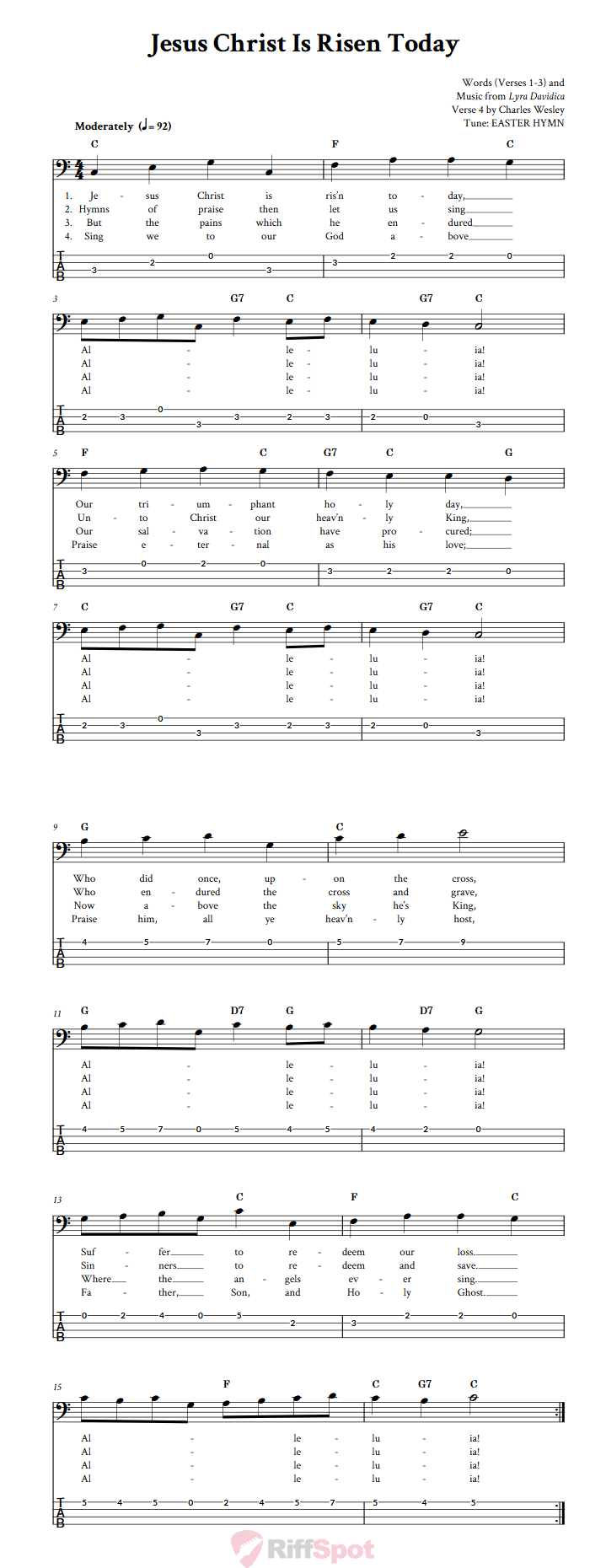 Jesus Christ Is Risen Today  Bass Guitar Tab