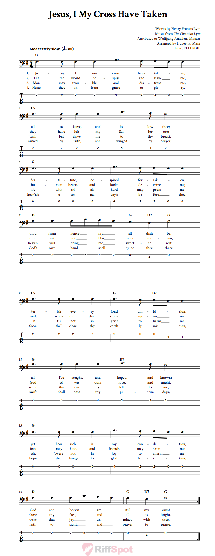 Jesus, I My Cross Have Taken  Bass Guitar Tab