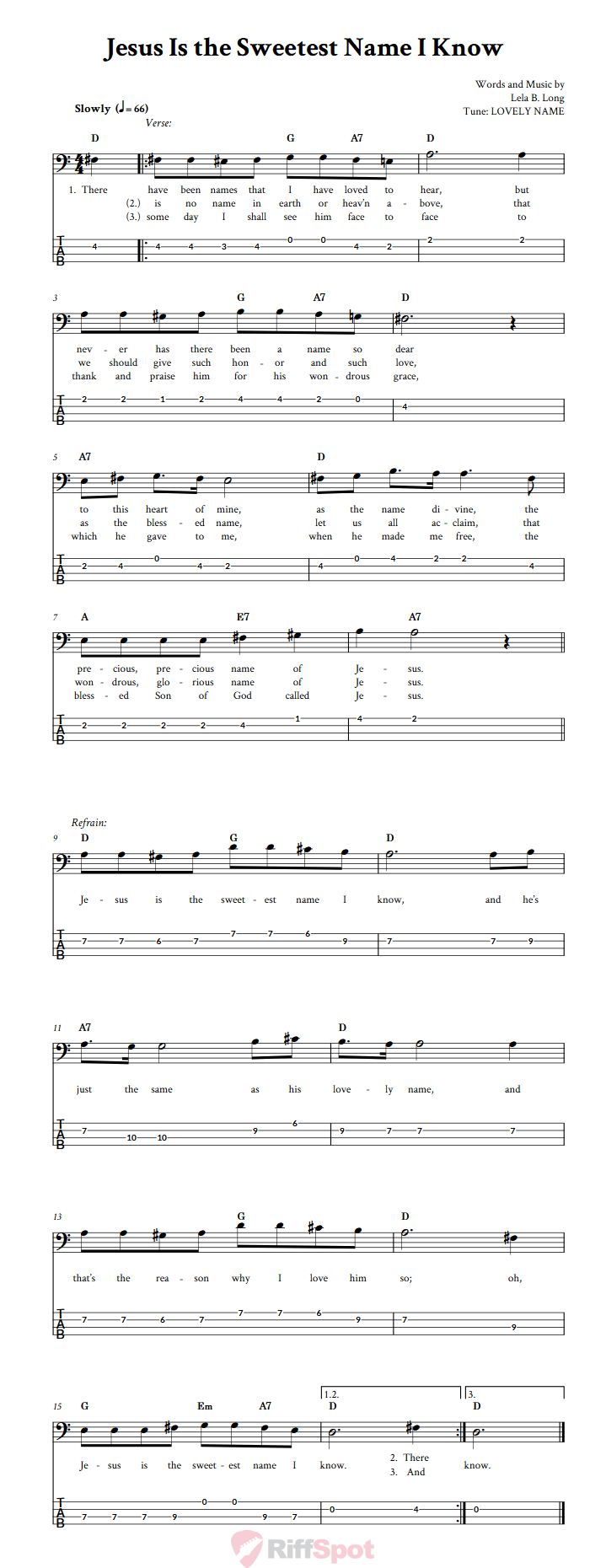 Jesus Is the Sweetest Name I Know  Bass Guitar Tab