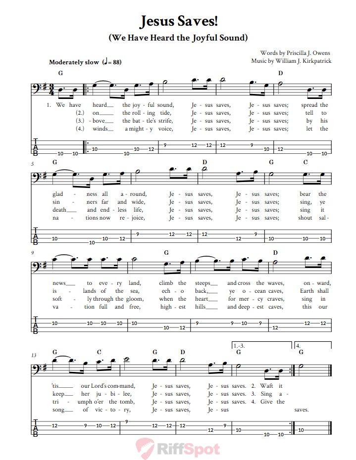 Jesus Saves!  Bass Guitar Tab