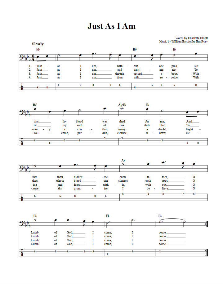 Just As I Am  Bass Guitar Tab