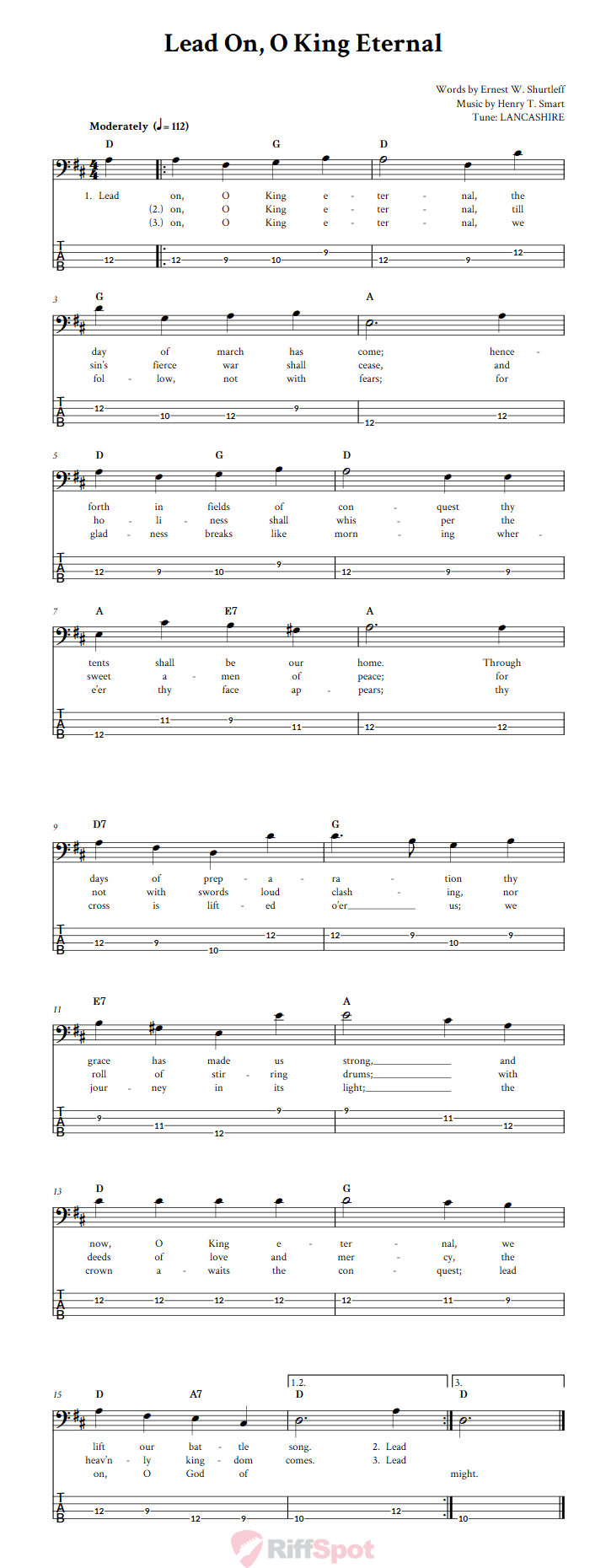 Lead On, O King Eternal  Bass Guitar Tab