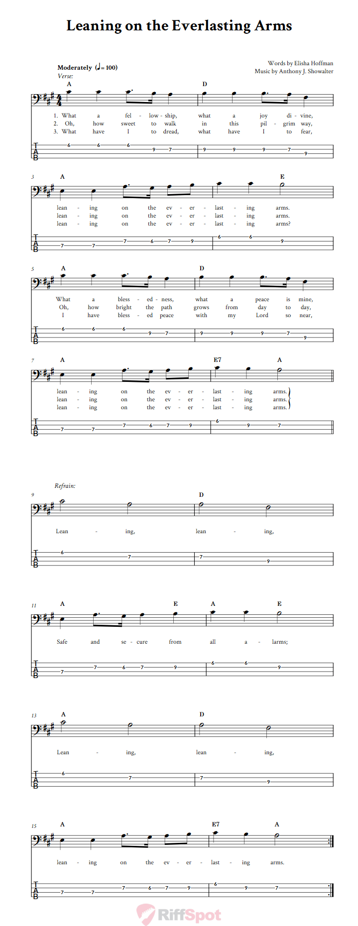 Leaning on the Everlasting Arms  Bass Guitar Tab