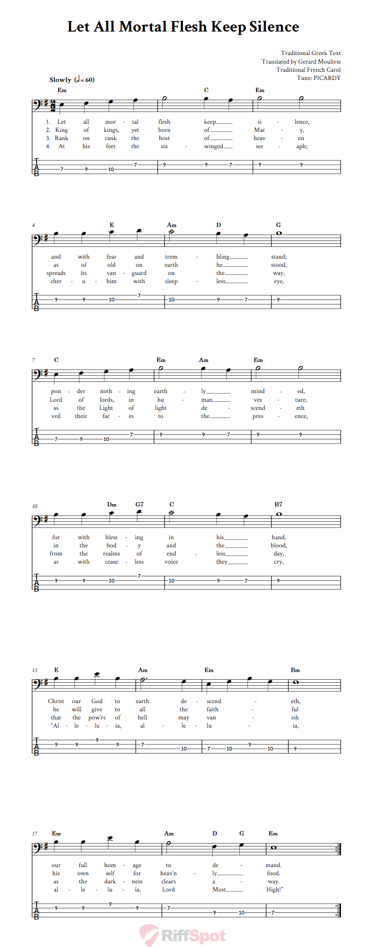 Let All Mortal Flesh Keep Silence  Bass Guitar Tab