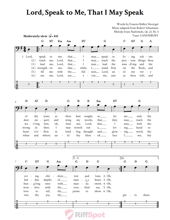 Lord, Speak to Me, that I May Speak  Bass Guitar Tab