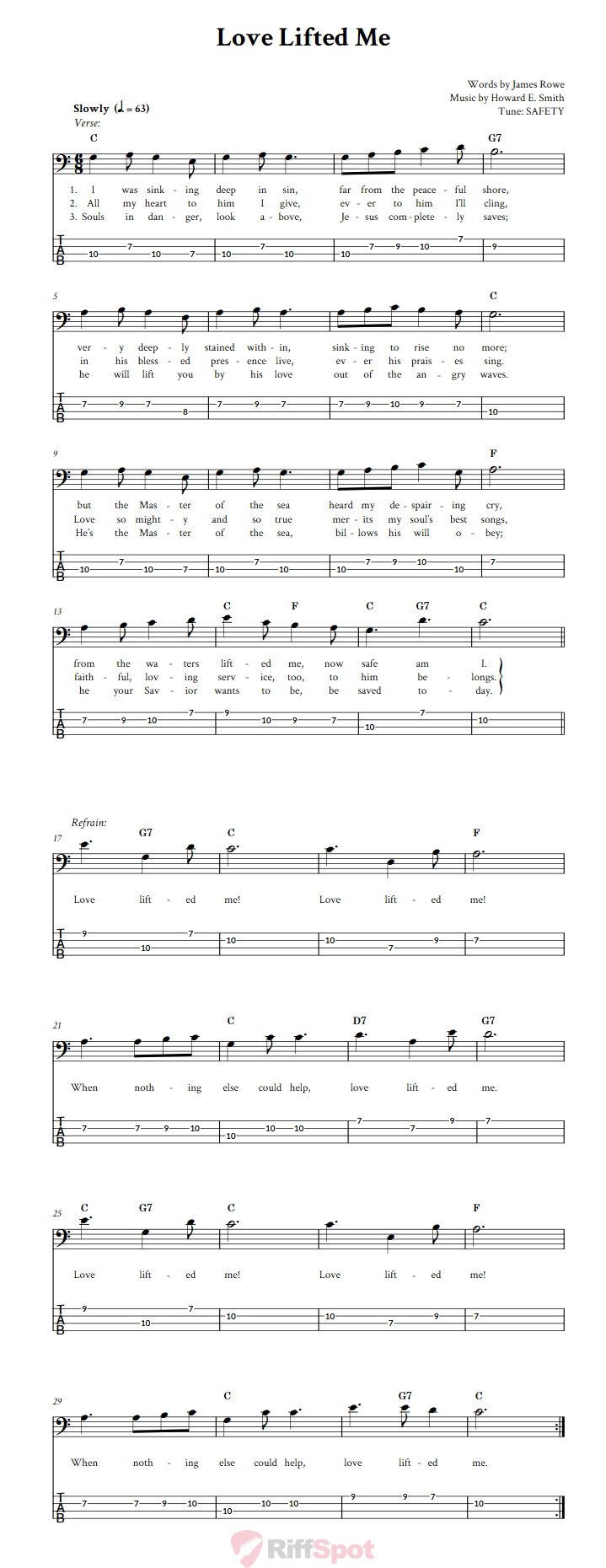 Love Lifted Me  Bass Guitar Tab