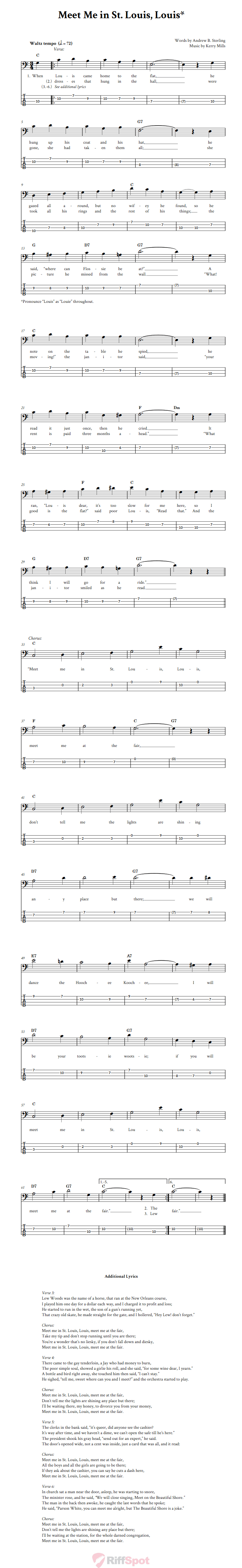 Meet Me in St. Louis, Louis  Bass Guitar Tab