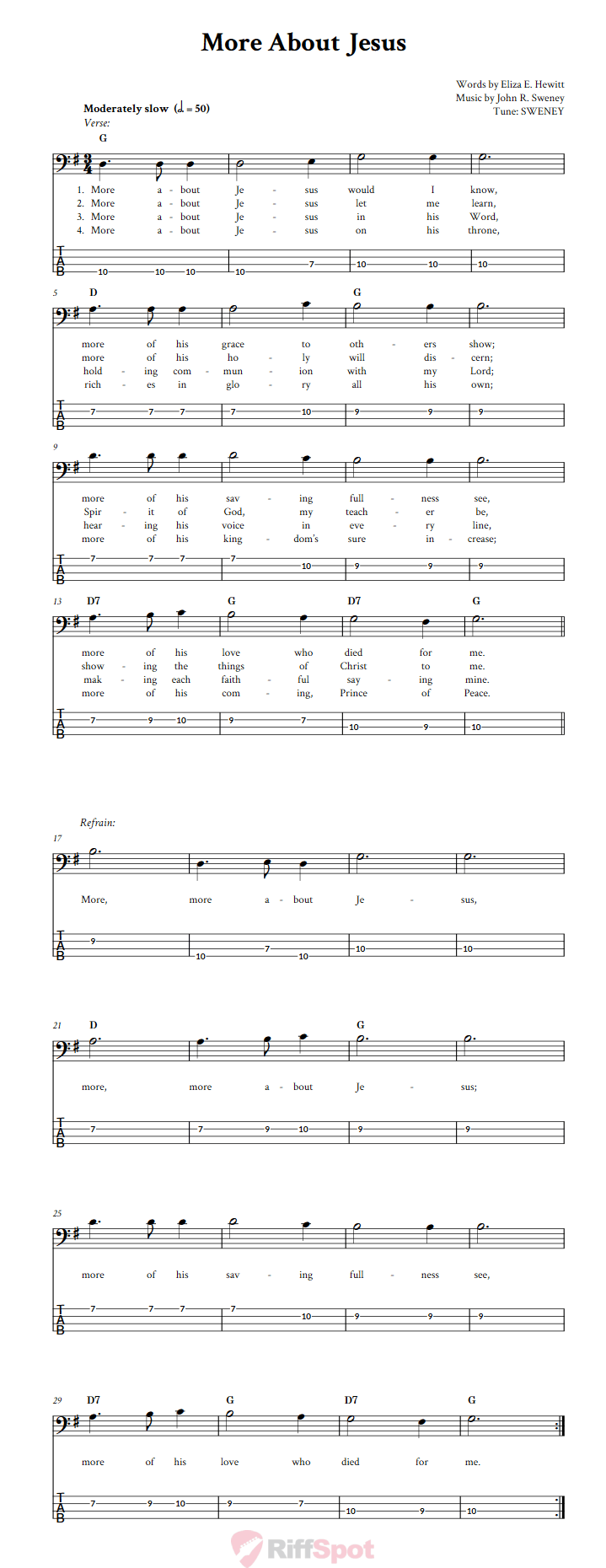 More About Jesus  Bass Guitar Tab