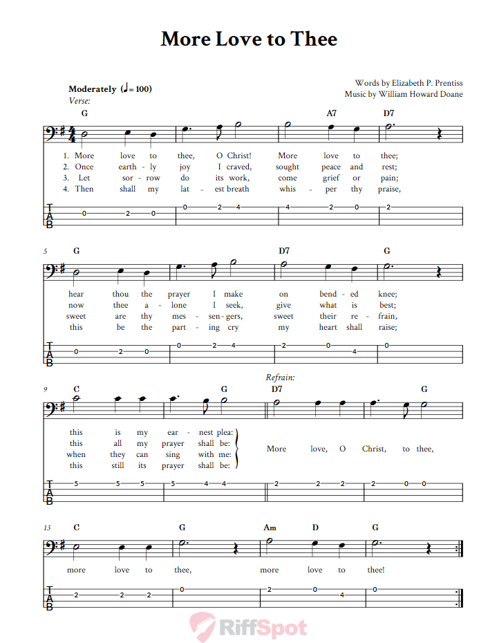 More Love To Thee  Bass Guitar Tab