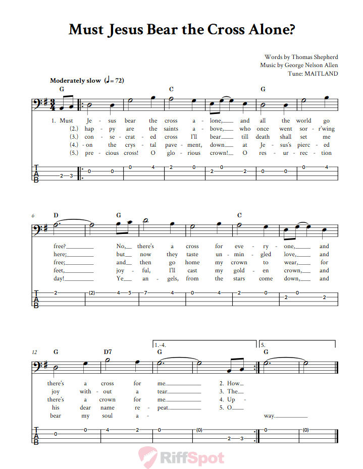 Must Jesus Bear the Cross Alone?  Bass Guitar Tab