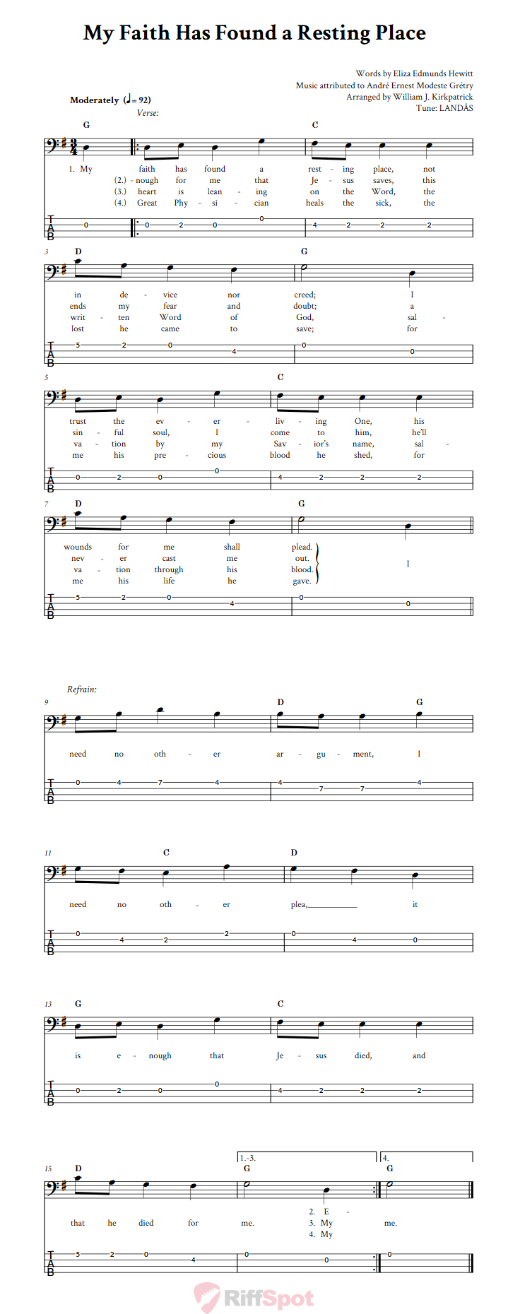 My Faith Has Found a Resting Place  Bass Guitar Tab