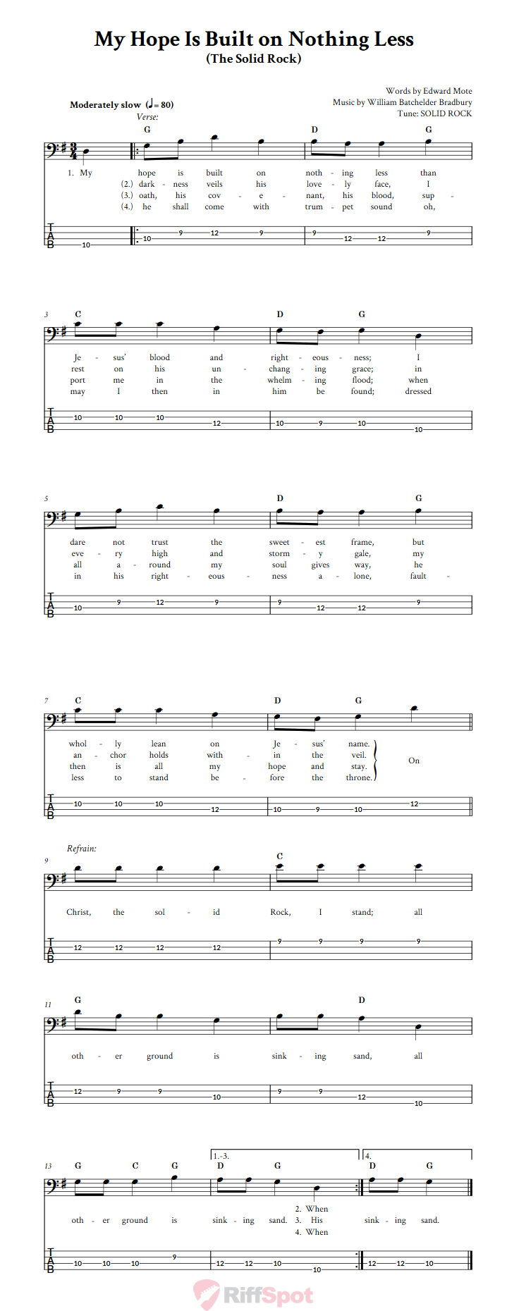 My Hope Is Built on Nothing Less  Bass Guitar Tab